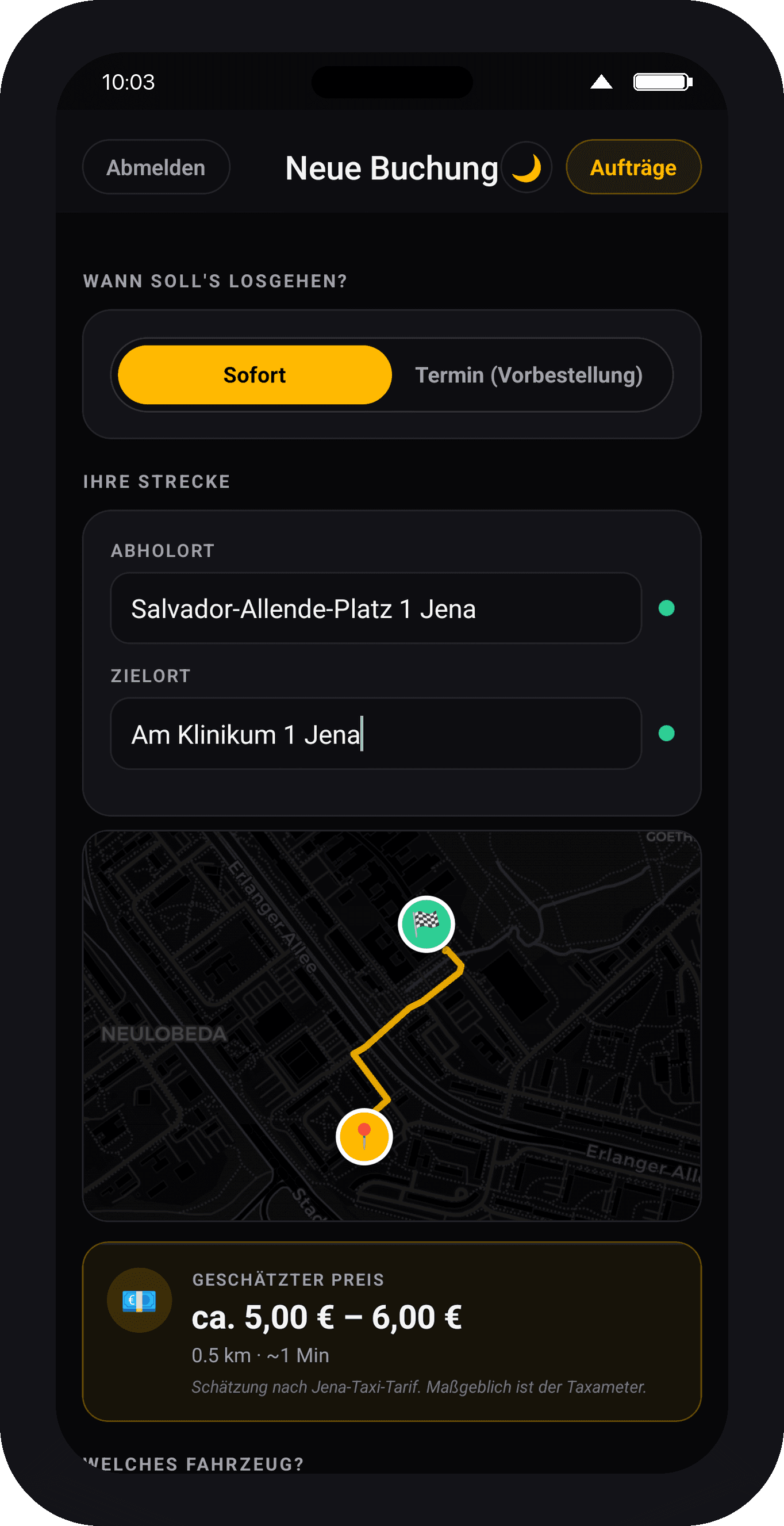 Taxi Lotte App auf iPhone