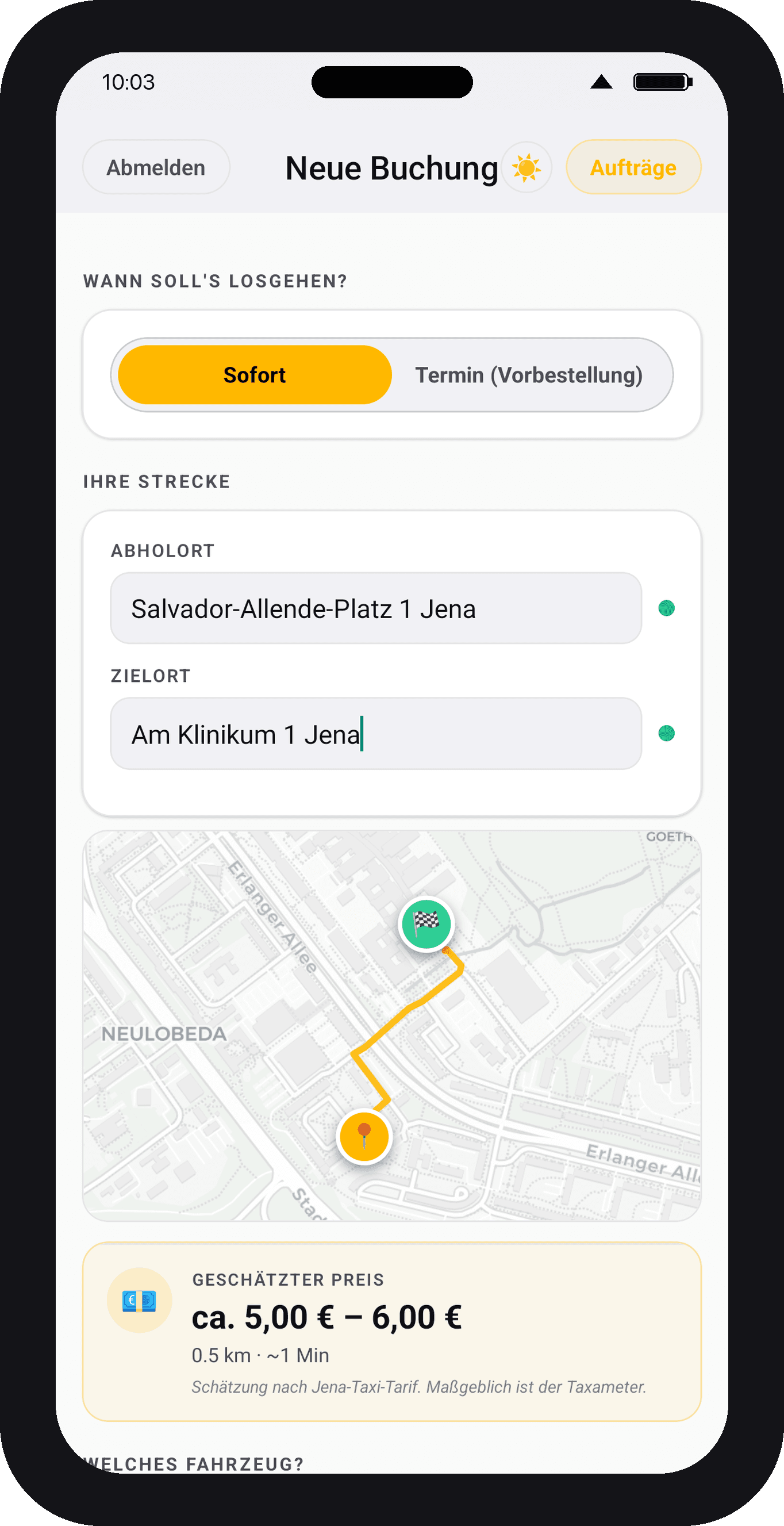 Taxi Lotte App auf iPhone
